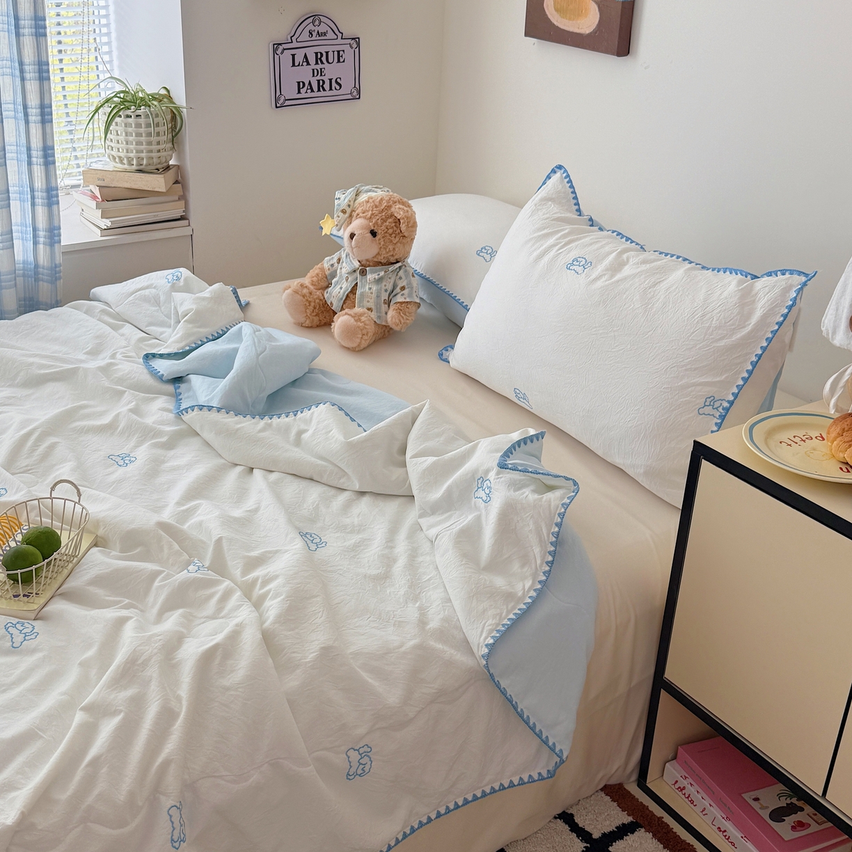 91家纺网 家纺一手货源 找家纺 顾里家纺 2026新款韩风刺绣云朵棉夏被夏凉被空调被 线条狗