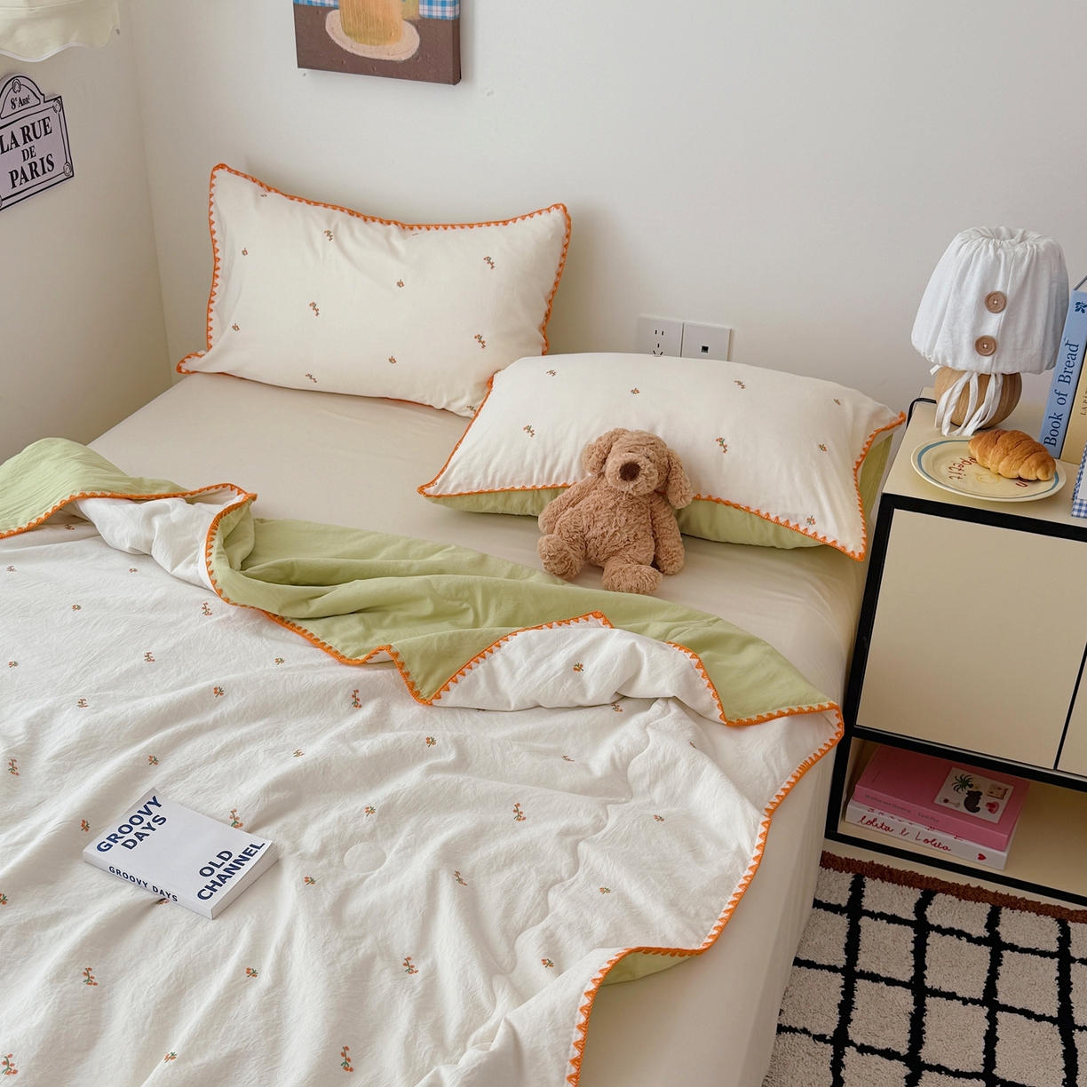 91家纺网 家纺一手货源 找家纺 顾里家纺 2026新款韩风刺绣云朵棉夏被夏凉被空调被 小桔梗