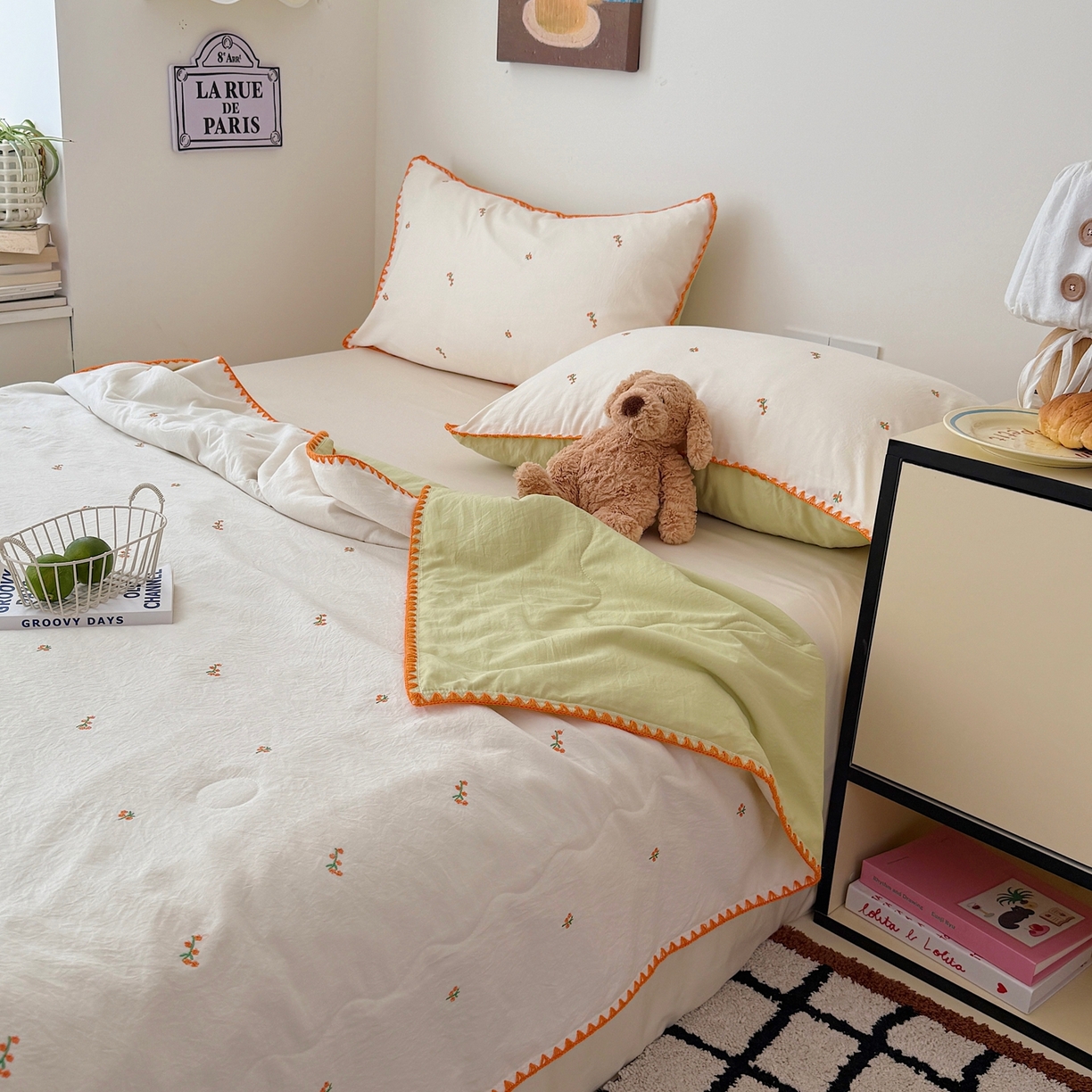 91家纺网 家纺一手货源 找家纺 顾里家纺 2026新款韩风刺绣云朵棉夏被夏凉被空调被 小桔梗