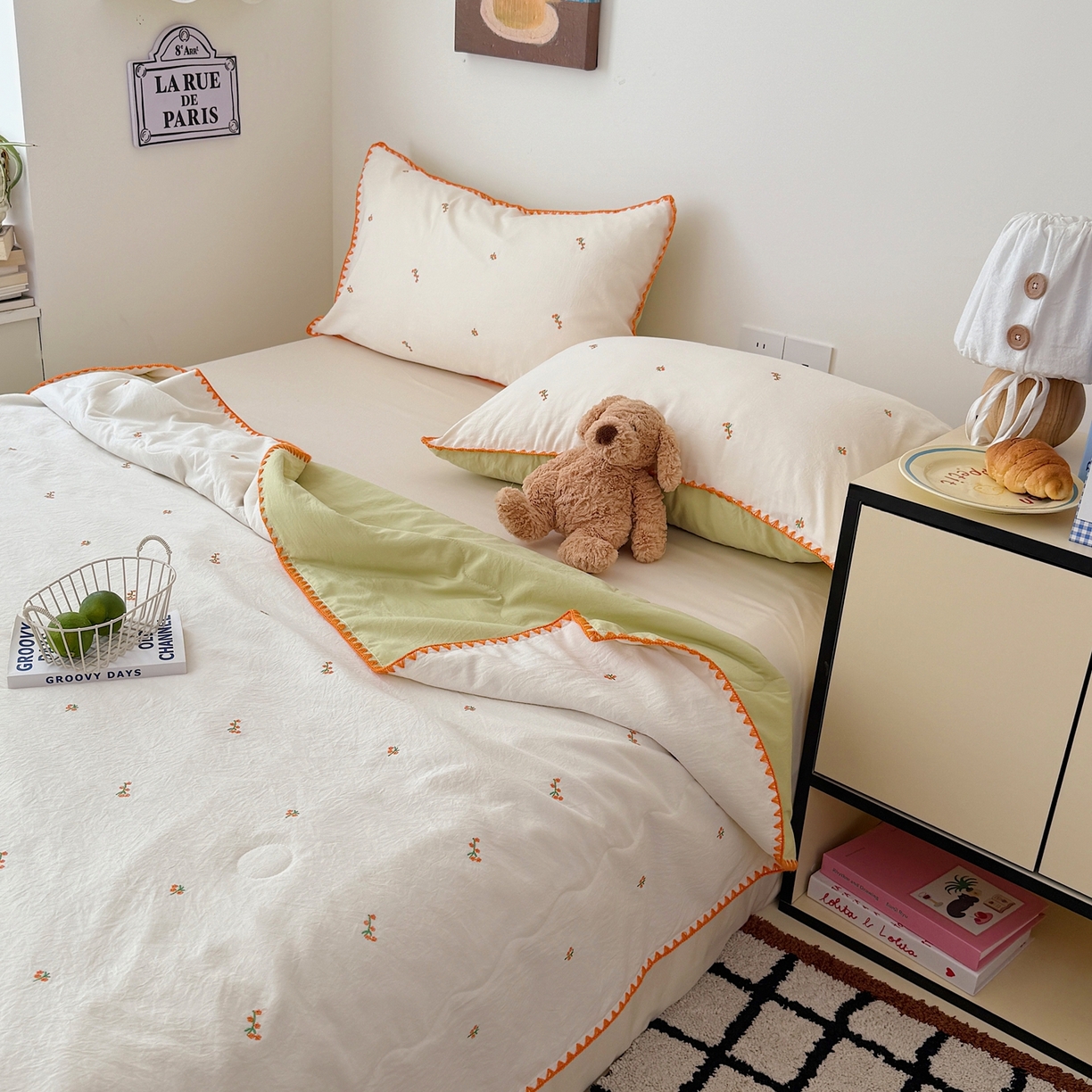 91家纺网 家纺一手货源 找家纺 顾里家纺 2026新款韩风刺绣云朵棉夏被夏凉被空调被 小桔梗