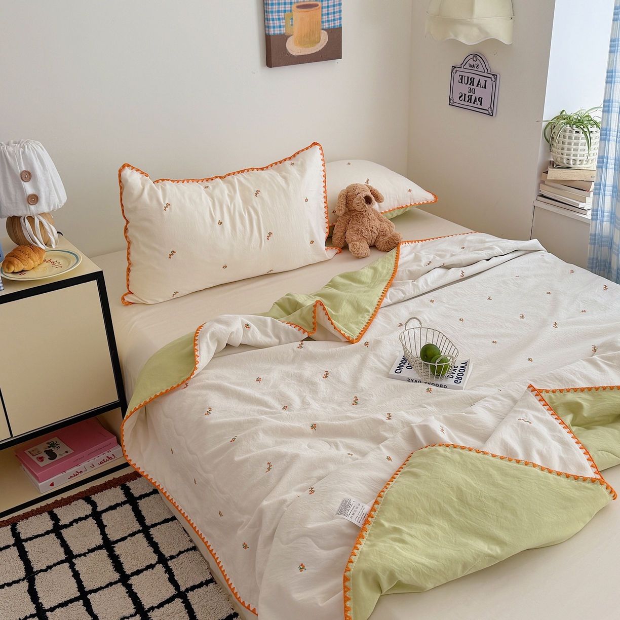 91家纺网 家纺一手货源 找家纺 顾里家纺 2026新款韩风刺绣云朵棉夏被夏凉被空调被 小桔梗