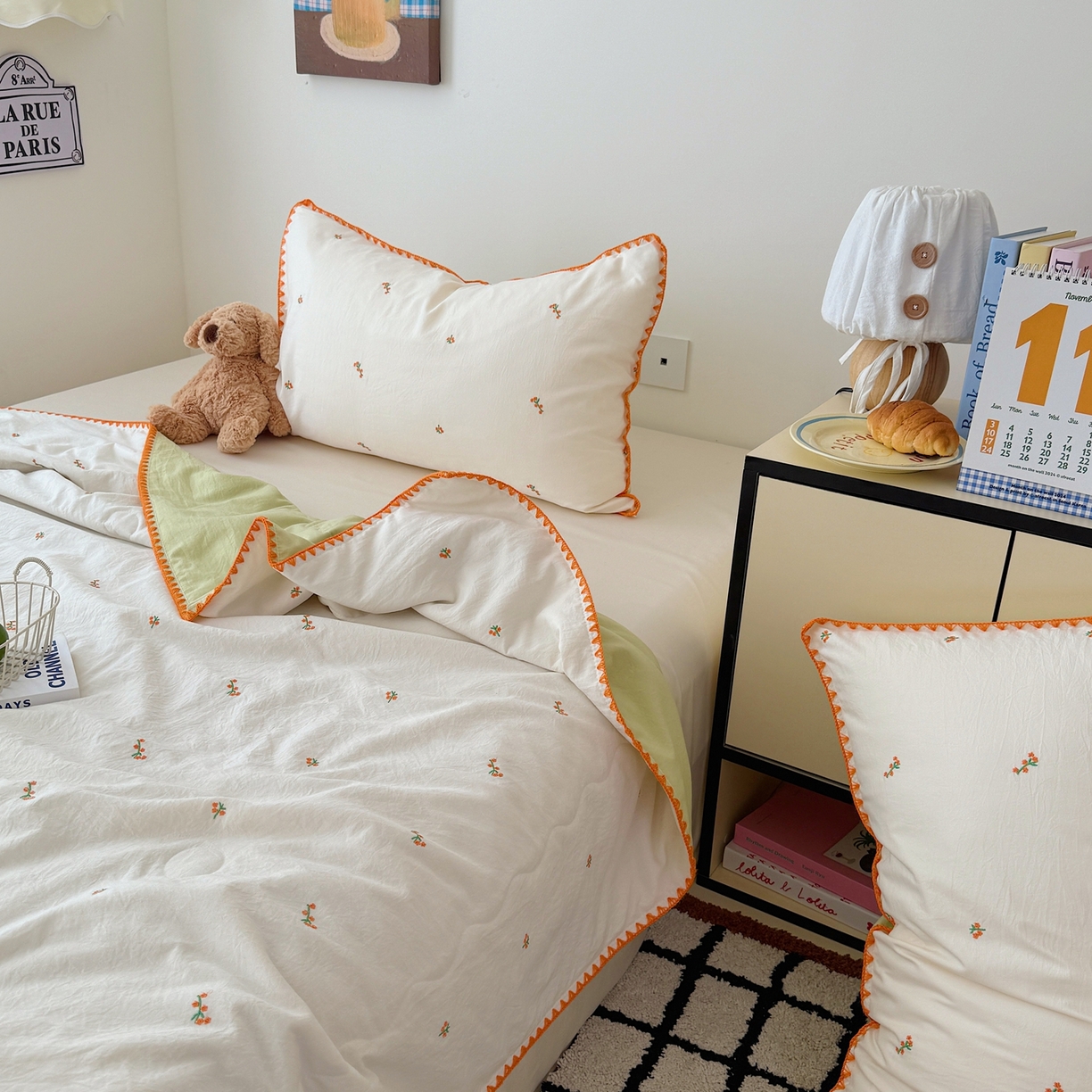 91家纺网 家纺一手货源 找家纺 顾里家纺 2026新款韩风刺绣云朵棉夏被夏凉被空调被 小桔梗