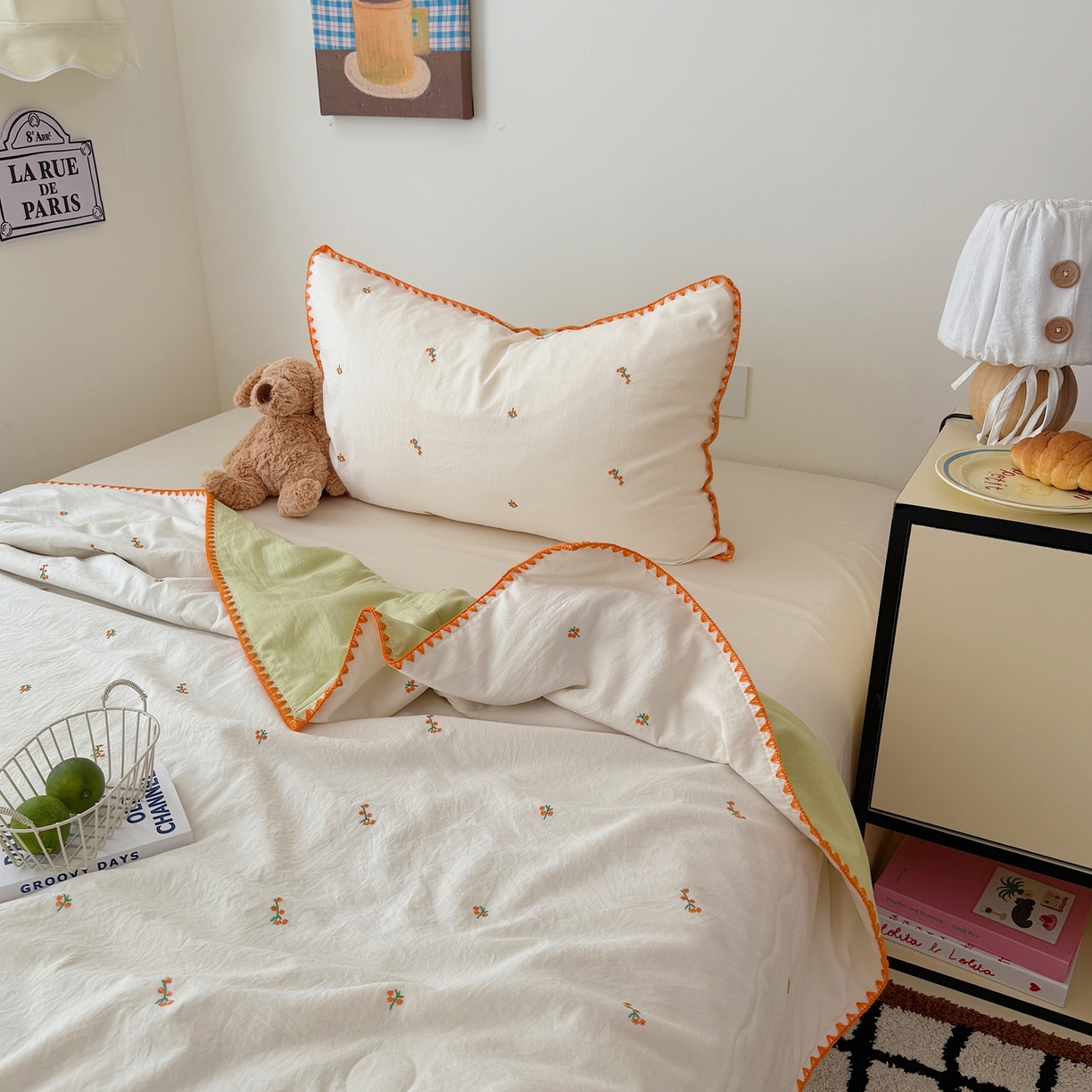 91家纺网 家纺一手货源 找家纺 顾里家纺 2026新款韩风刺绣云朵棉夏被夏凉被空调被 小桔梗