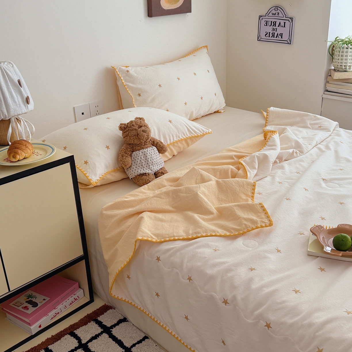 91家纺网 家纺一手货源 找家纺 顾里家纺 2026新款韩风刺绣云朵棉夏被夏凉被空调被 星岛黄