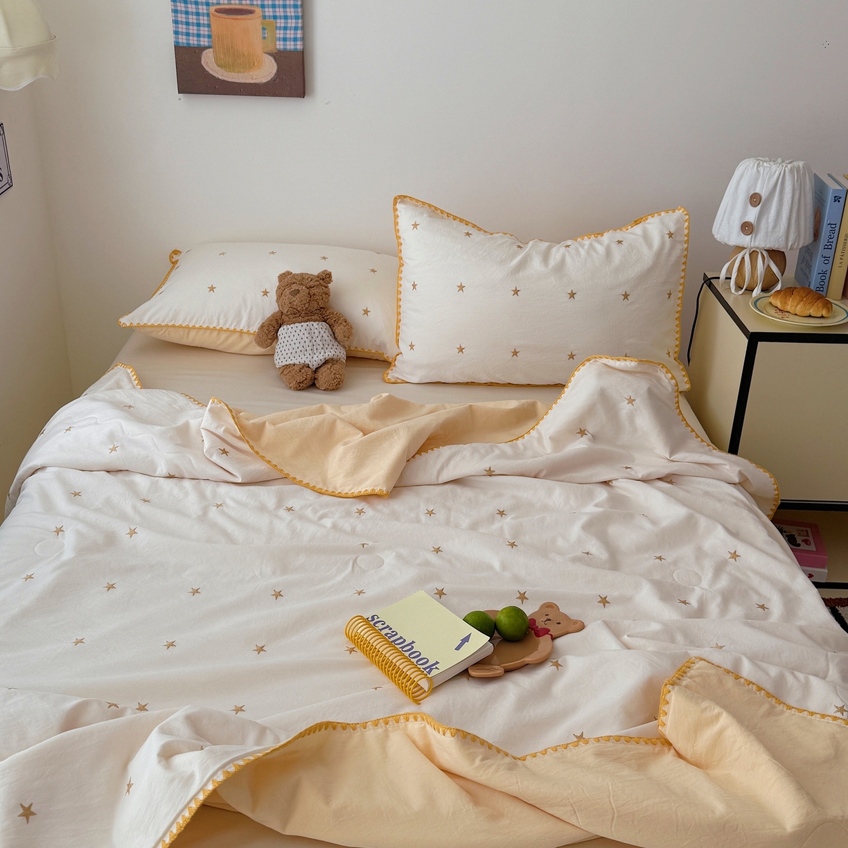 91家纺网 家纺一手货源 找家纺 顾里家纺 2026新款韩风刺绣云朵棉夏被夏凉被空调被 星岛黄