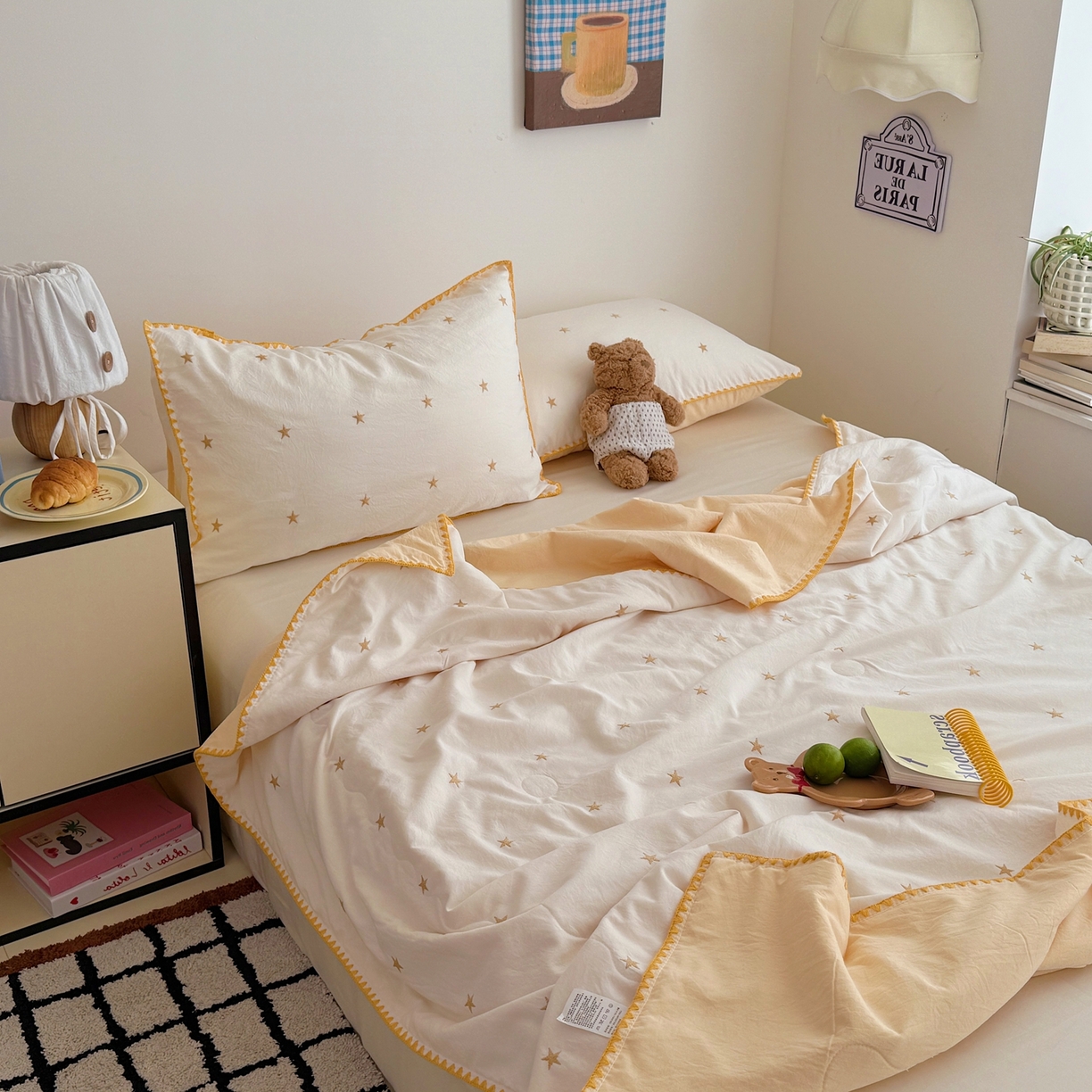 91家纺网 家纺一手货源 找家纺 顾里家纺 2026新款韩风刺绣云朵棉夏被夏凉被空调被 星岛黄