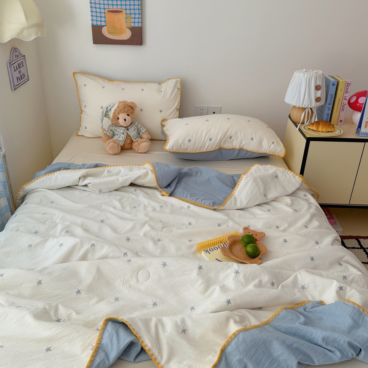 91家纺网 家纺一手货源 找家纺 顾里家纺 2026新款韩风刺绣云朵棉夏被夏凉被空调被 星岛灰