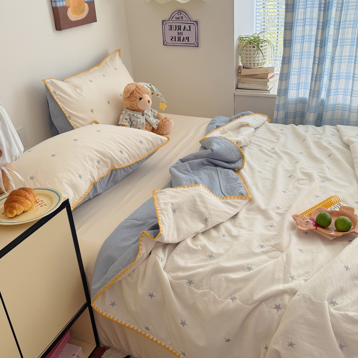 91家纺网 家纺一手货源 找家纺 顾里家纺 2026新款韩风刺绣云朵棉夏被夏凉被空调被 星岛灰