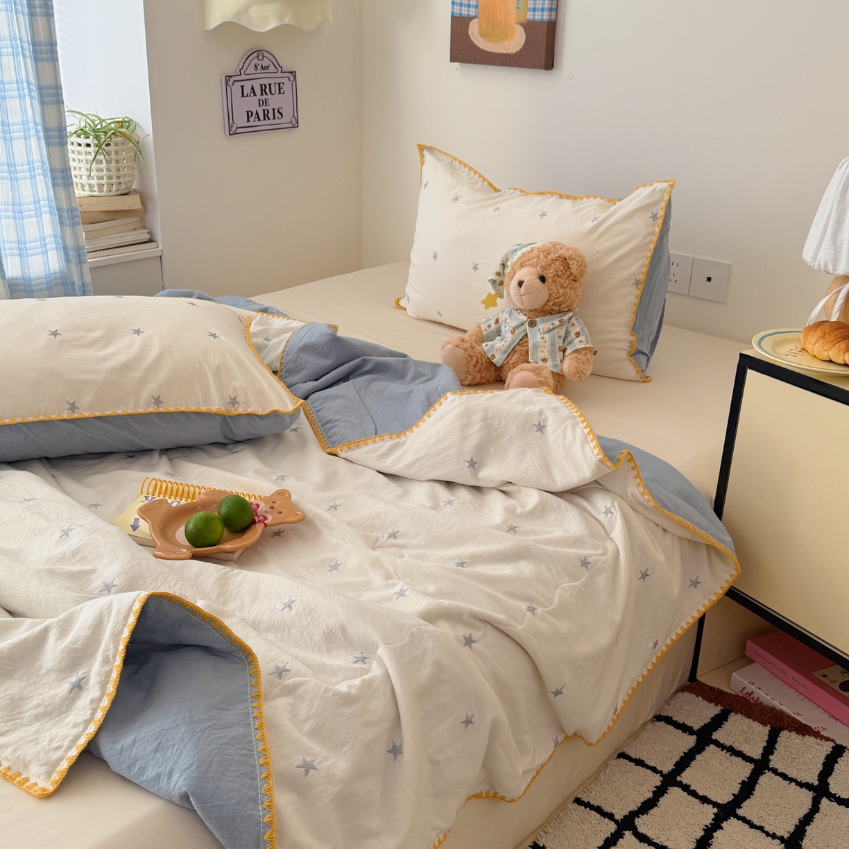 91家纺网 家纺一手货源 找家纺 顾里家纺 2026新款韩风刺绣云朵棉夏被夏凉被空调被 星岛灰