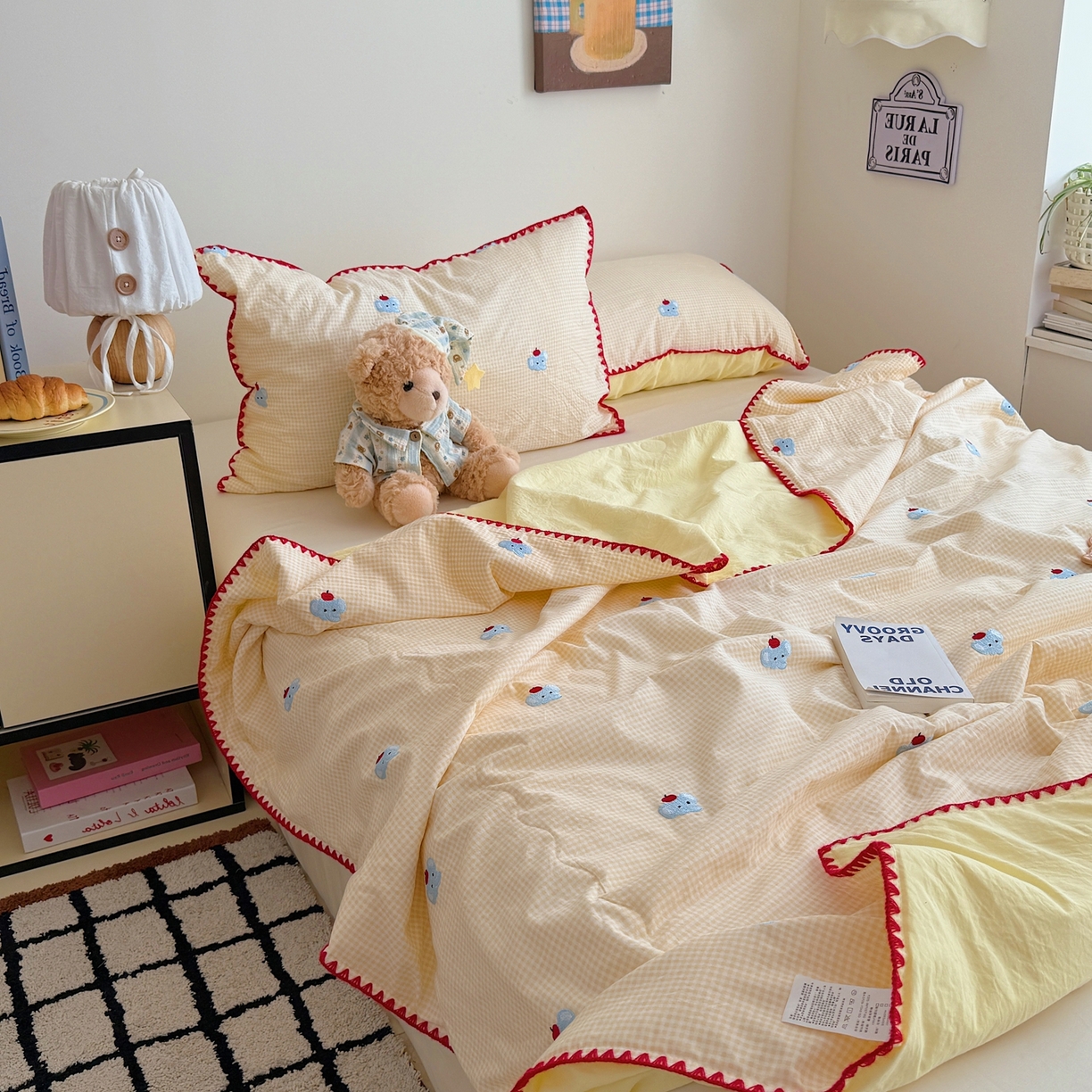 91家纺网 家纺一手货源 找家纺 顾里家纺 2026新款韩风刺绣云朵棉夏被夏凉被空调被 治愈小象