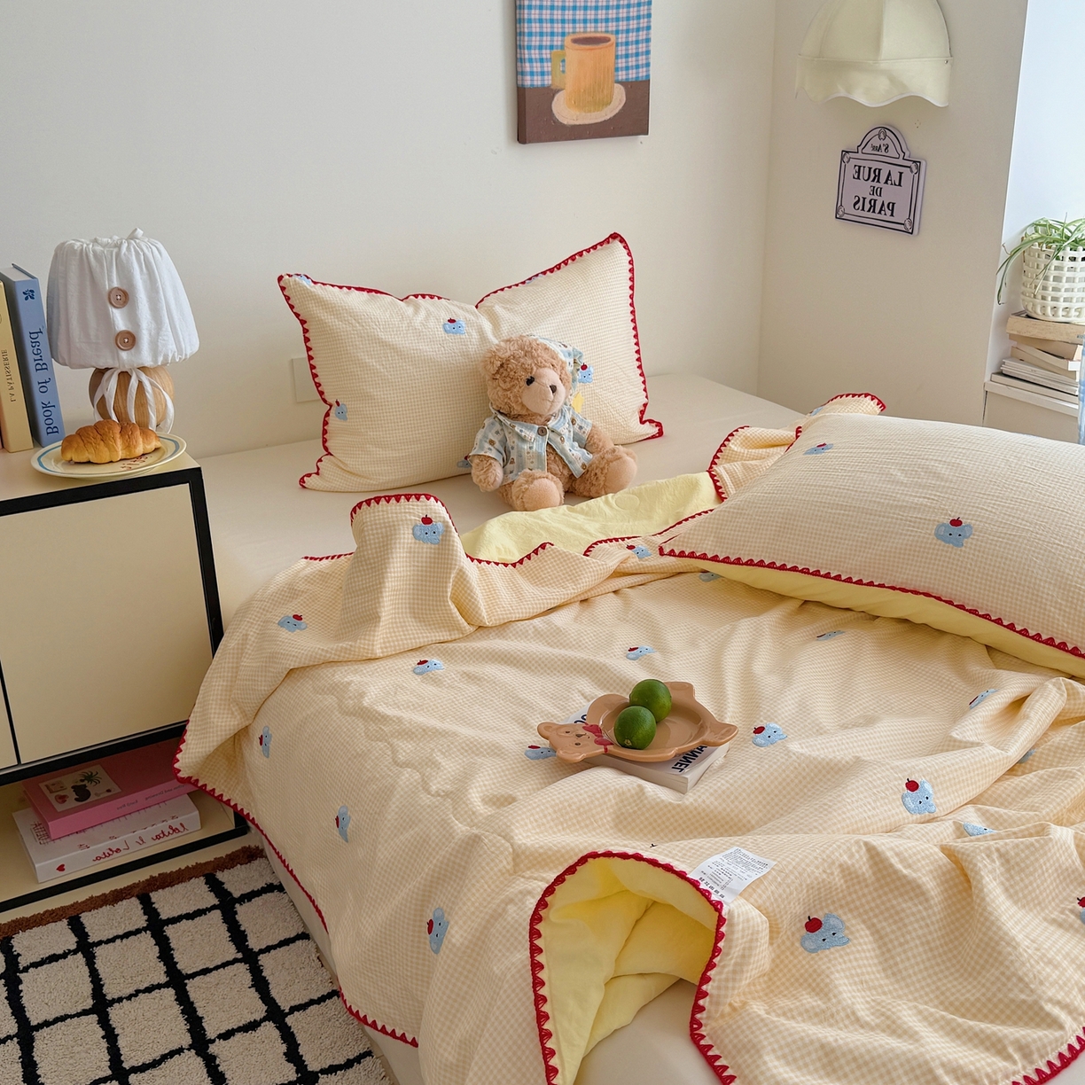 91家纺网 家纺一手货源 找家纺 顾里家纺 2026新款韩风刺绣云朵棉夏被夏凉被空调被 治愈小象