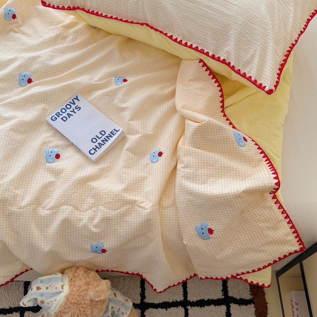 91家纺网 家纺一手货源 找家纺 顾里家纺 2026新款韩风刺绣云朵棉夏被夏凉被空调被 治愈小象