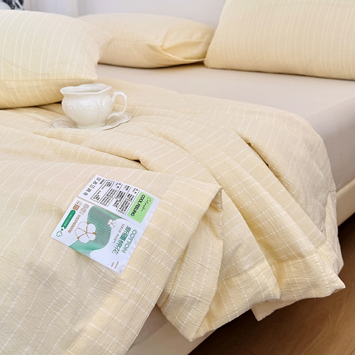 91家纺网 家纺一手货源 找家纺 家贝爱 2026新款色织提花新疆棉棉花夏被夏凉被空调被 流光黄