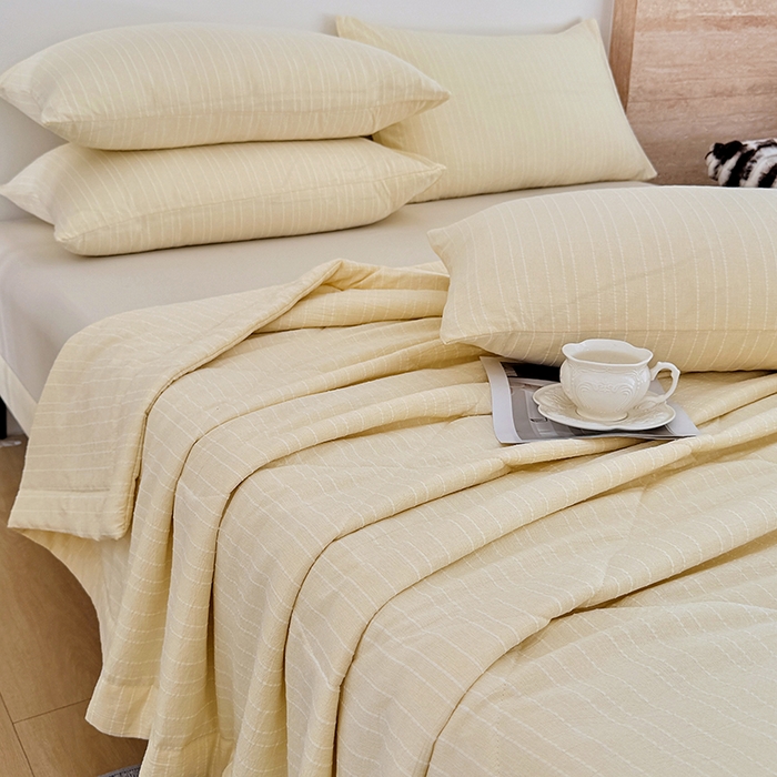 91家纺网 家纺一手货源 找家纺 家贝爱 2026新款色织提花新疆棉棉花夏被夏凉被空调被 流光黄