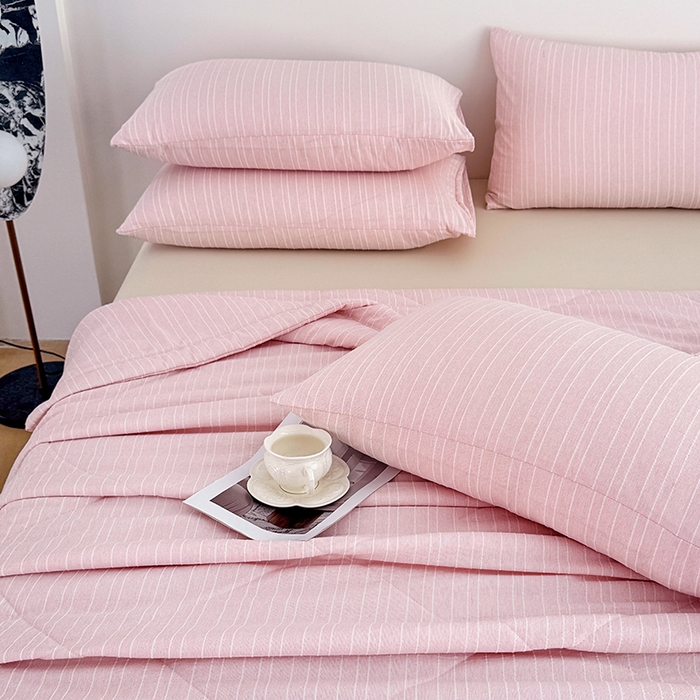 91家纺网 家纺一手货源 找家纺 家贝爱 2026新款色织提花新疆棉棉花夏被夏凉被空调被 流光粉