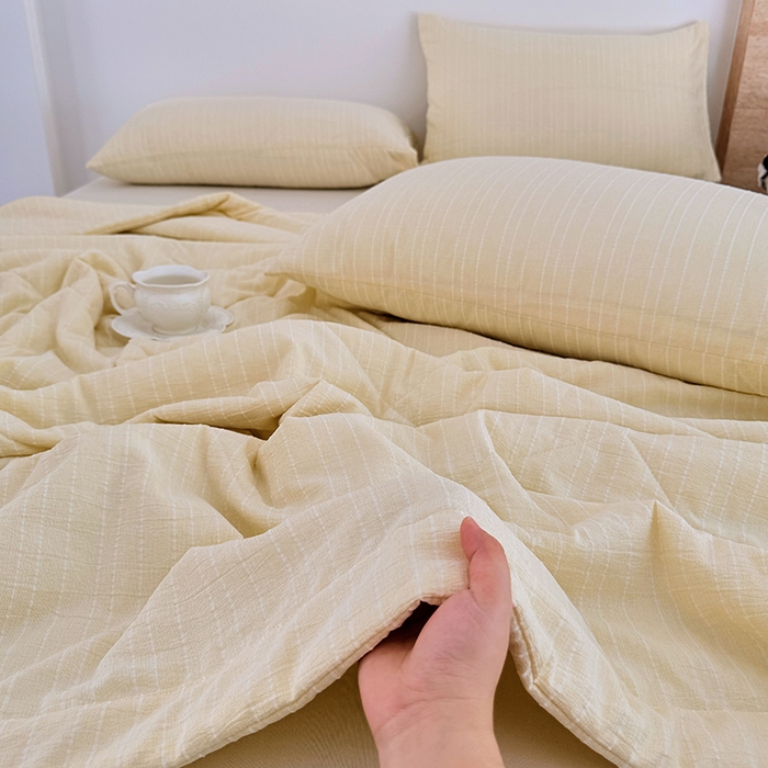 91家纺网 家纺一手货源 找家纺 家贝爱 2026新款色织提花新疆棉棉花夏被夏凉被空调被 流光黄