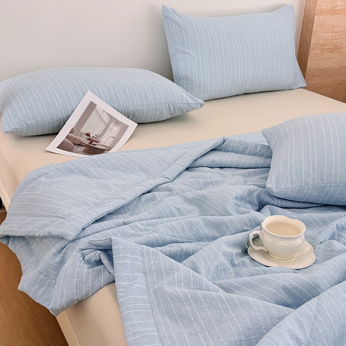 91家纺网 家纺一手货源 找家纺 家贝爱 2026新款色织提花新疆棉棉花夏被夏凉被空调被 流光蓝