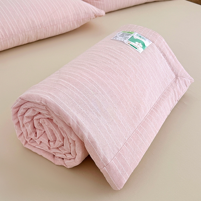 91家纺网 家纺一手货源 找家纺 家贝爱 2026新款色织提花新疆棉棉花夏被夏凉被空调被 流光粉