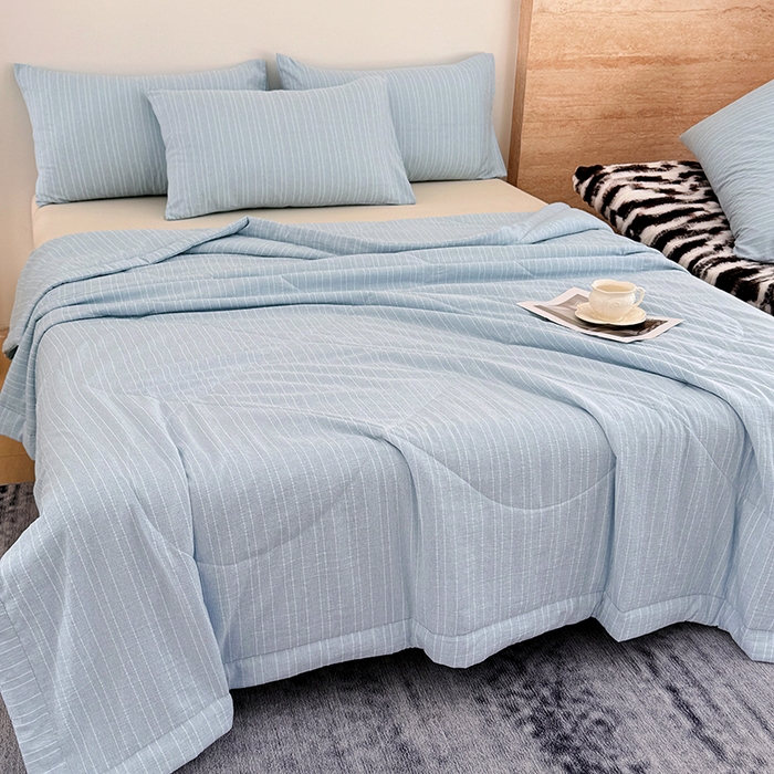 91家纺网 家纺一手货源 找家纺 家贝爱 2026新款色织提花新疆棉棉花夏被夏凉被空调被 流光蓝