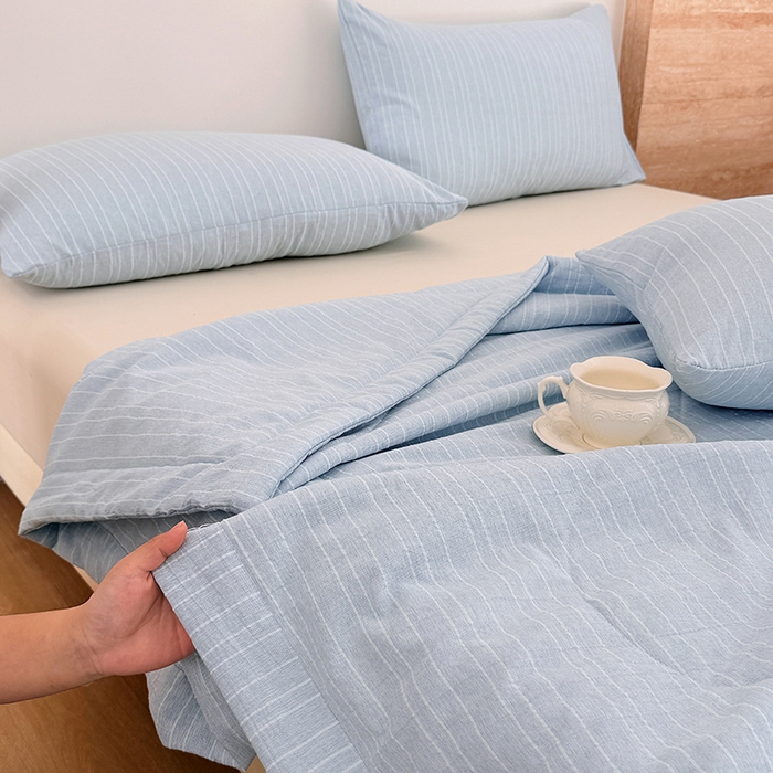 91家纺网 家纺一手货源 找家纺 家贝爱 2026新款色织提花新疆棉棉花夏被夏凉被空调被 流光蓝