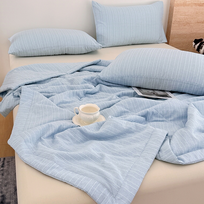 91家纺网 家纺一手货源 找家纺 家贝爱 2026新款色织提花新疆棉棉花夏被夏凉被空调被 流光蓝