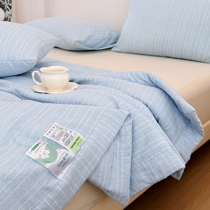 91家纺网 家纺一手货源 找家纺 家贝爱 2026新款色织提花新疆棉棉花夏被夏凉被空调被 流光蓝