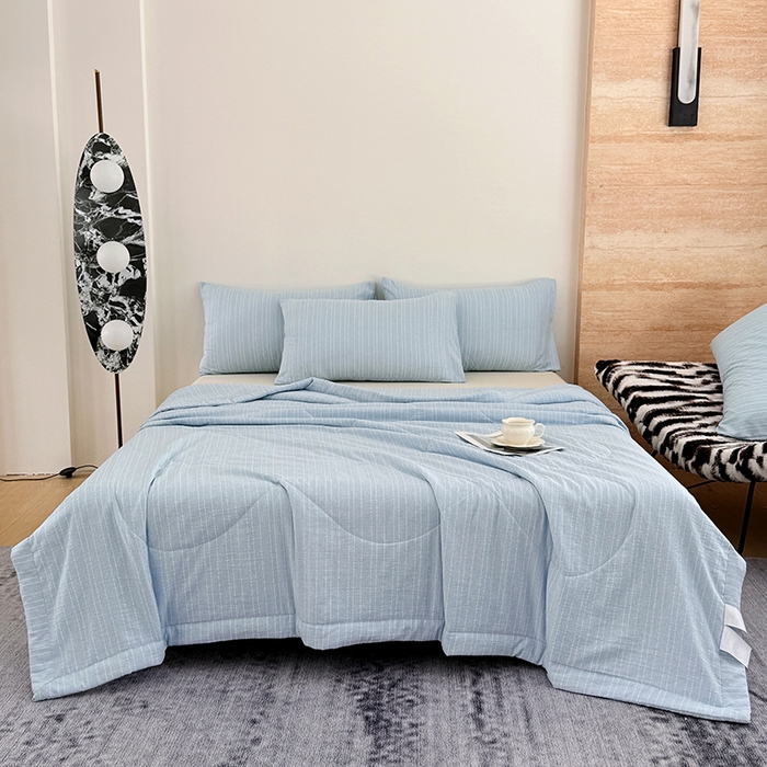 91家纺网 家纺一手货源 找家纺 家贝爱 2026新款色织提花新疆棉棉花夏被夏凉被空调被 流光蓝