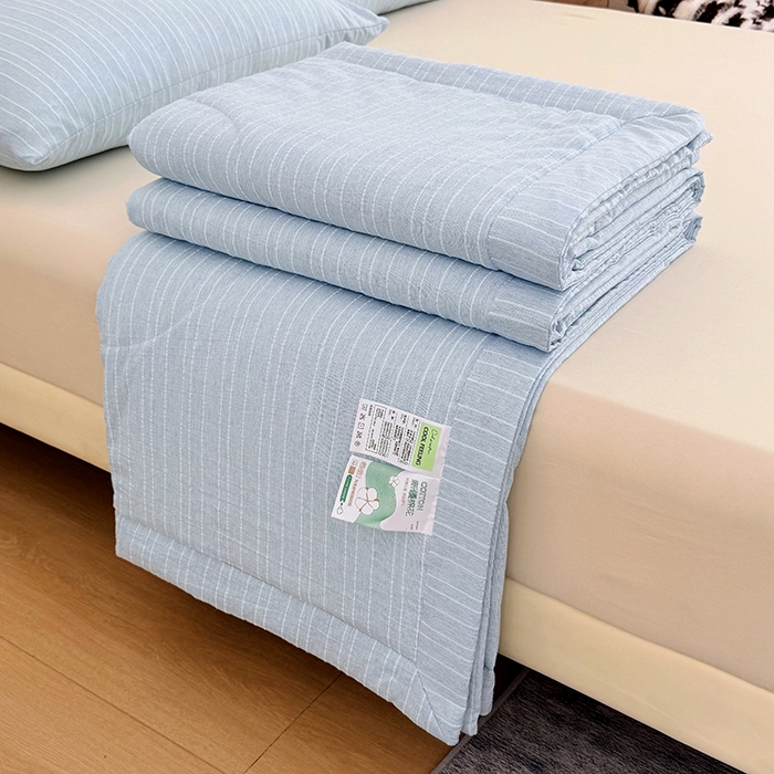 家贝爱 2026新款色织提花新疆棉棉花夏被夏凉被空调被 流光蓝