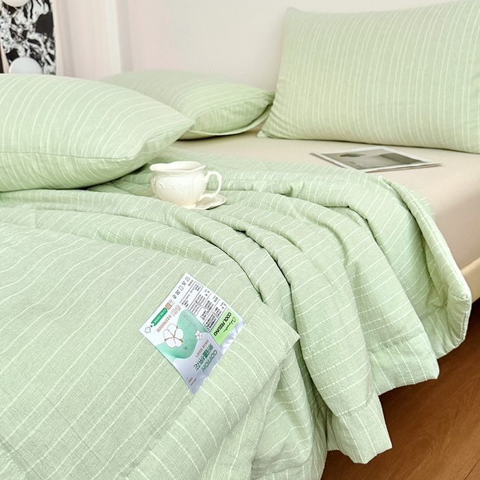 91家纺网 家纺一手货源 找家纺 家贝爱 2026新款色织提花新疆棉棉花夏被夏凉被空调被 流光绿