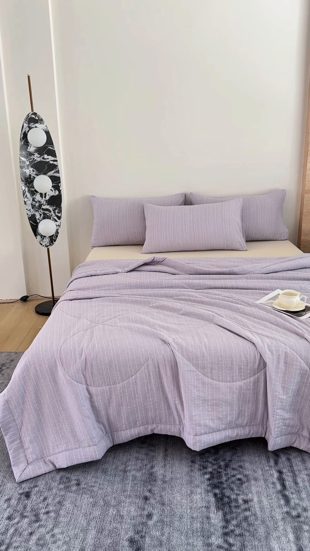 91家纺网 家纺一手货源 找家纺 家贝爱 2026新款色织提花新疆棉棉花夏被夏凉被空调被 流光紫