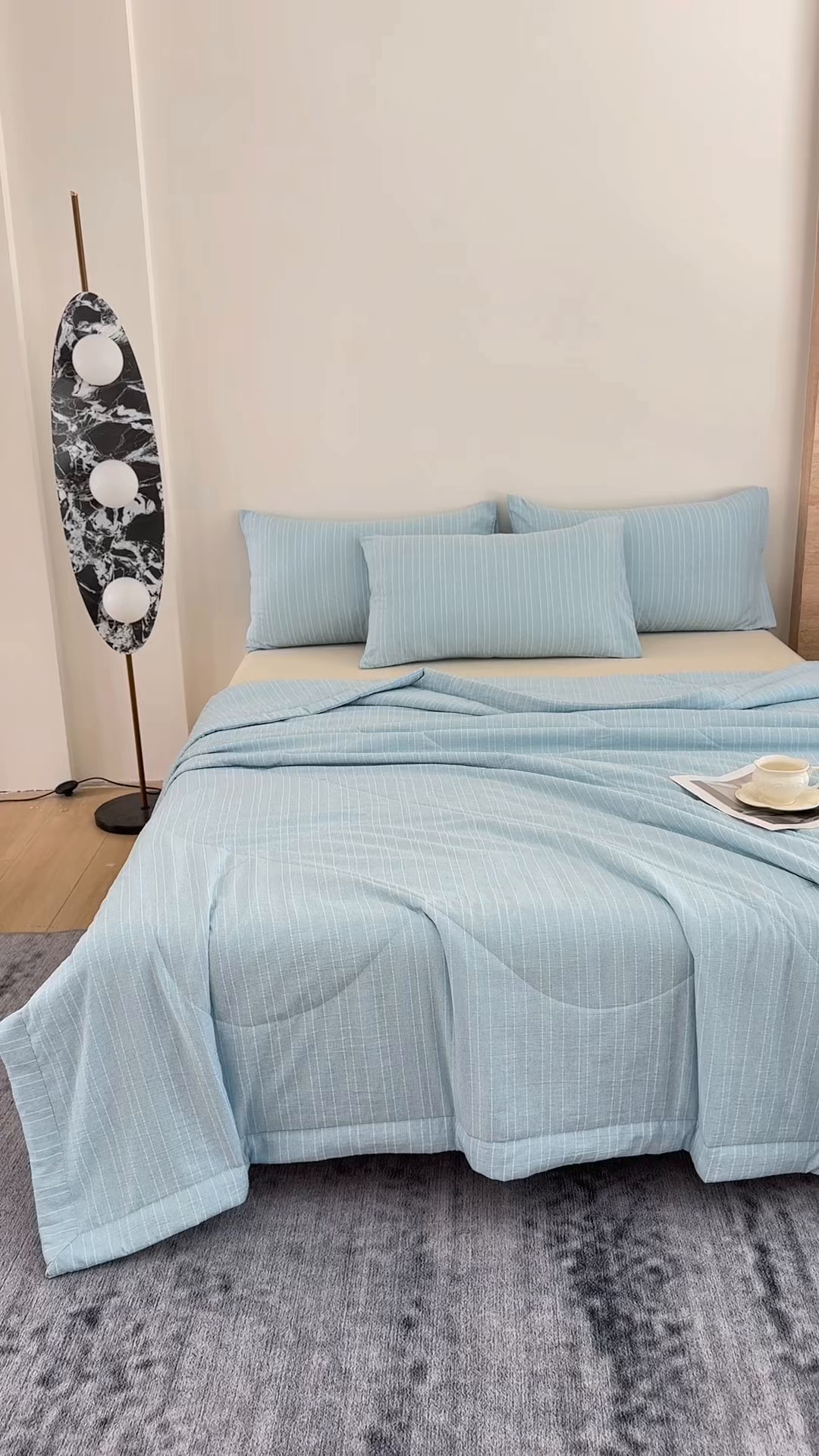 91家纺网 家纺一手货源 找家纺 家贝爱 2026新款色织提花新疆棉棉花夏被夏凉被空调被 流光蓝