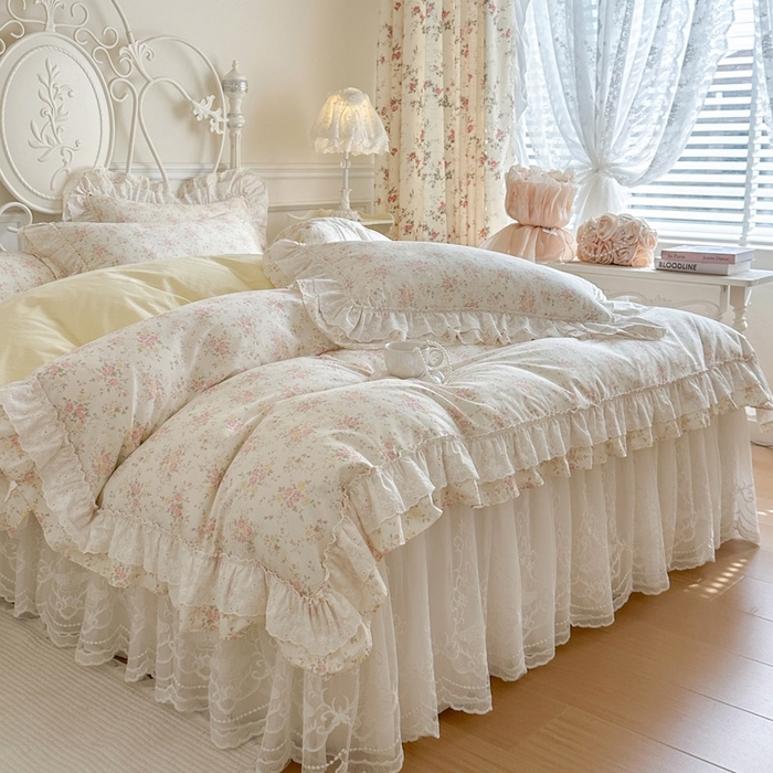 91家纺网 家纺一手货源 找家纺 （总）瑞宝 2026新款全棉碎花AB夹棉床裙四件套系列