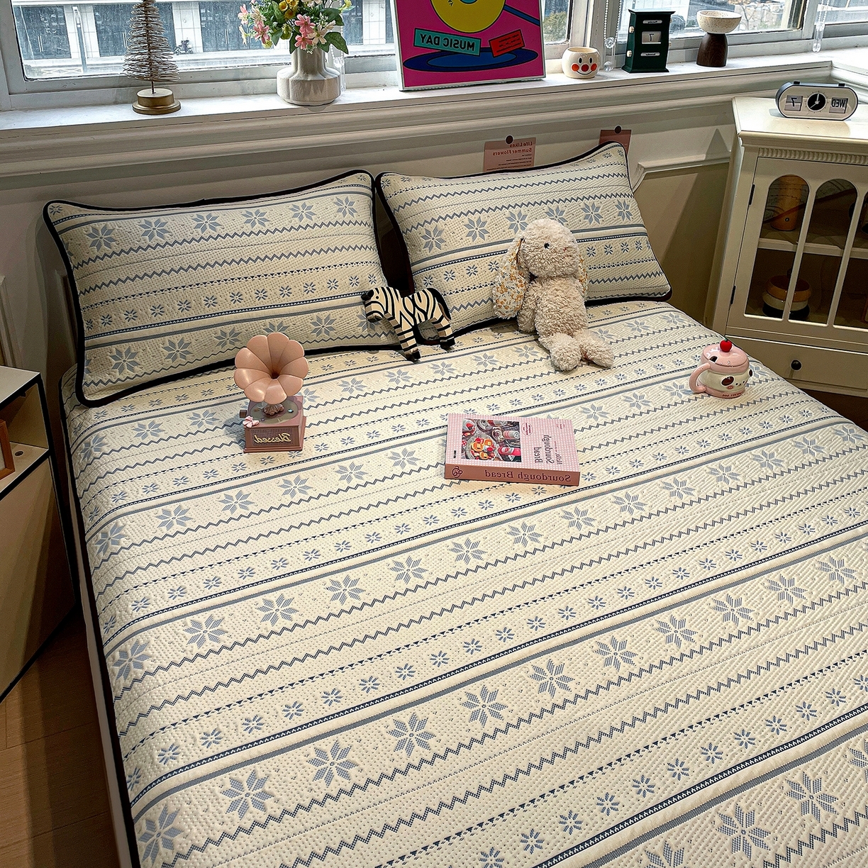 91家纺网 家纺一手货源 找家纺 （总）山茶家居-原创设计（原山茶家纺） 2026新款A类pe提花华夫格凉感席凉席席子-费尔岛系列