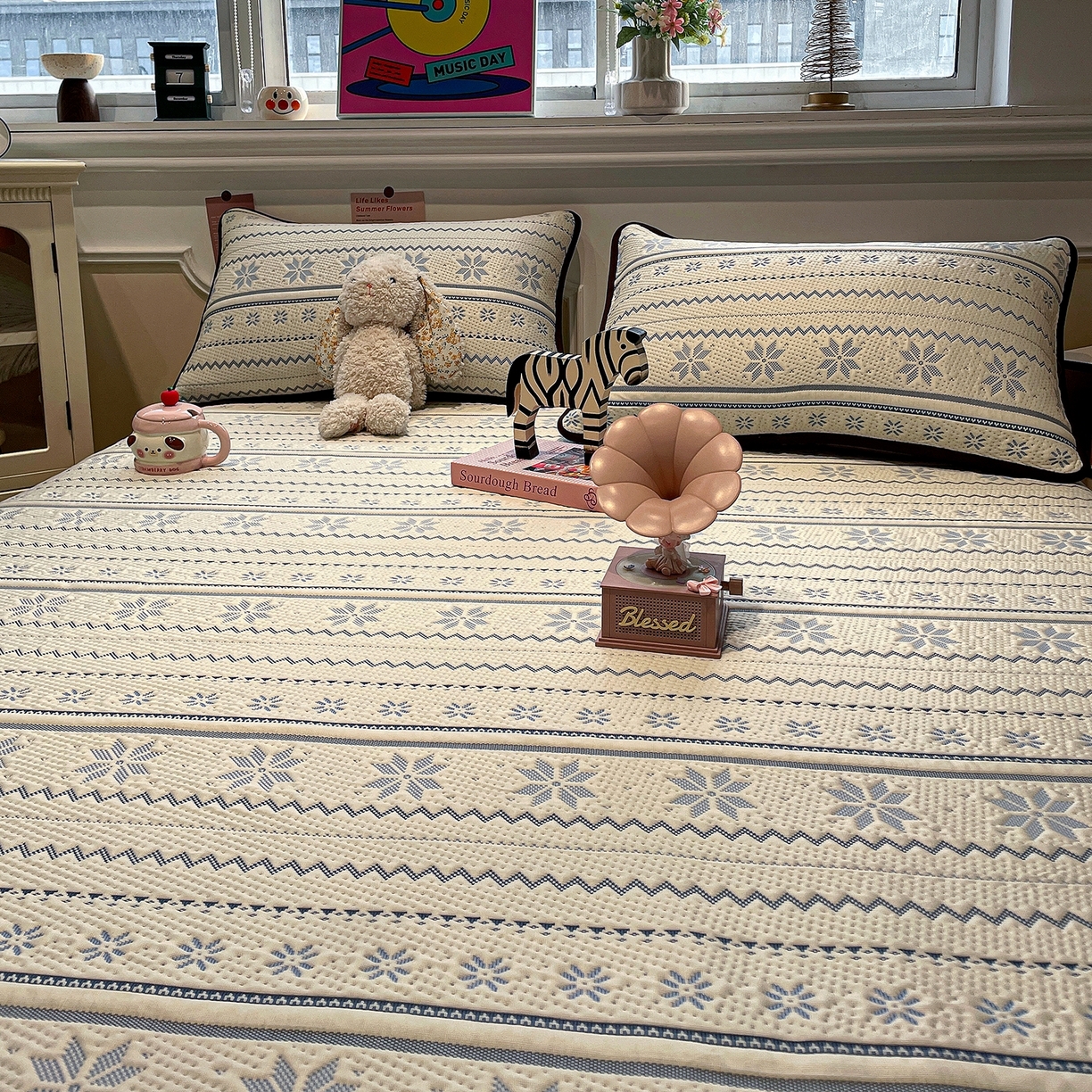 91家纺网 家纺一手货源 找家纺 （总）山茶家居-原创设计（原山茶家纺） 2026新款A类pe提花华夫格凉感席凉席席子-费尔岛系列