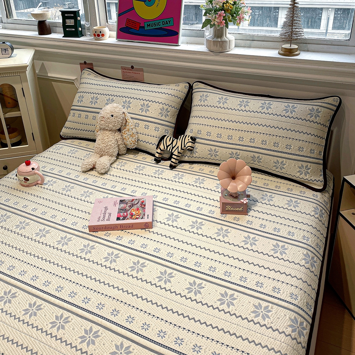 91家纺网 家纺一手货源 找家纺 （总）山茶家居-原创设计（原山茶家纺） 2026新款A类pe提花华夫格凉感席凉席席子-费尔岛系列