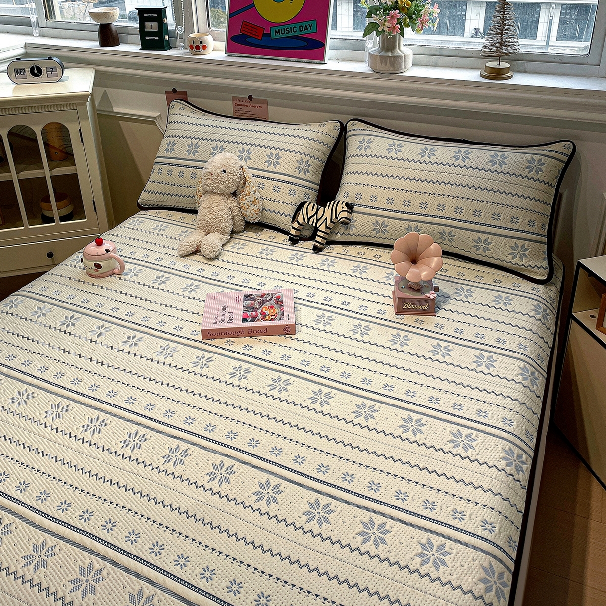 91家纺网 家纺一手货源 找家纺 （总）山茶家居-原创设计（原山茶家纺） 2026新款A类pe提花华夫格凉感席凉席席子-费尔岛系列