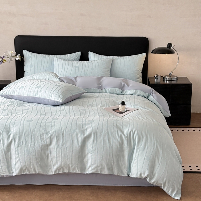 91家纺网 家纺一手货源 找家纺 雅萱家纺 2026新款60支提花全棉四件套 爱心-碧水