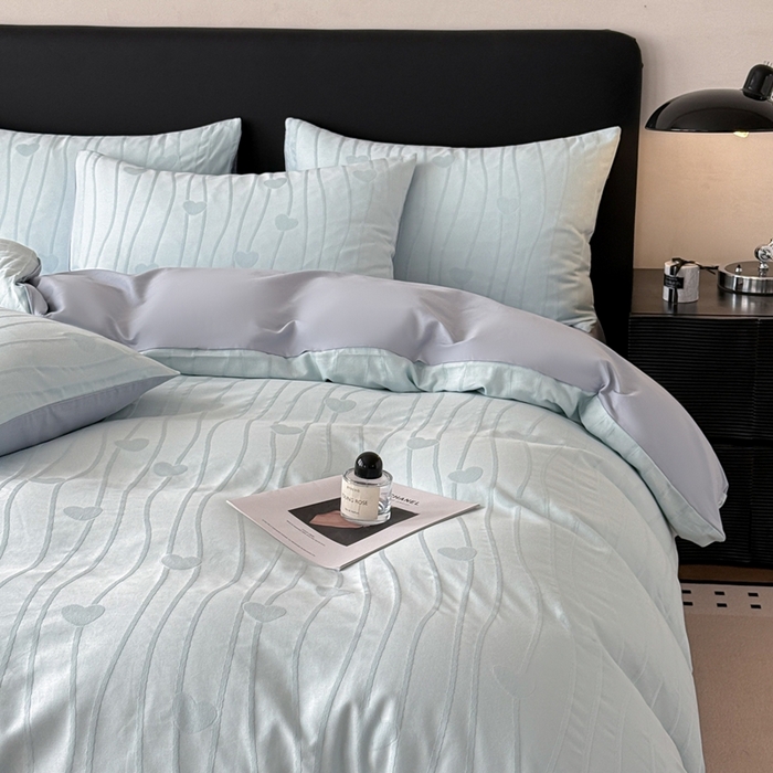 91家纺网 家纺一手货源 找家纺 雅萱家纺 2026新款60支提花全棉四件套 爱心-碧水