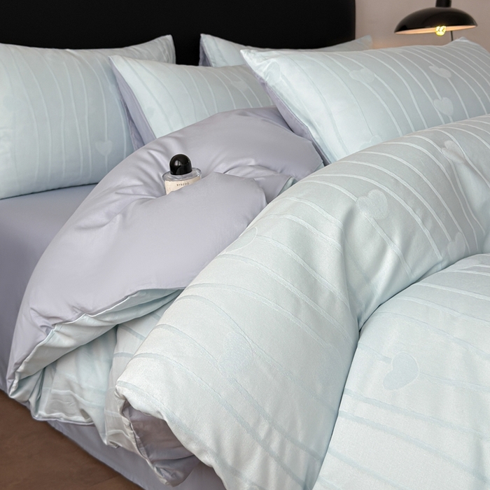 91家纺网 家纺一手货源 找家纺 雅萱家纺 2026新款60支提花全棉四件套 爱心-碧水