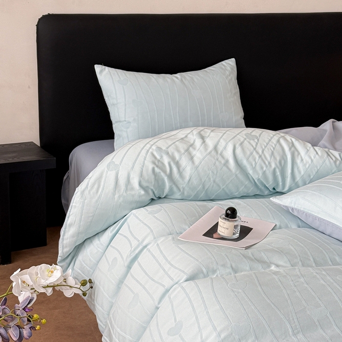 91家纺网 家纺一手货源 找家纺 雅萱家纺 2026新款60支提花全棉四件套 爱心-碧水