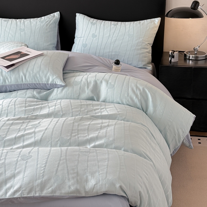 91家纺网 家纺一手货源 找家纺 雅萱家纺 2026新款60支提花全棉四件套 爱心-碧水