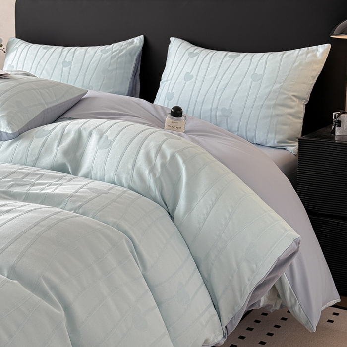 91家纺网 家纺一手货源 找家纺 雅萱家纺 2026新款60支提花全棉四件套 爱心-碧水