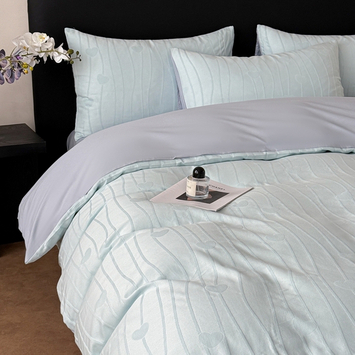 91家纺网 家纺一手货源 找家纺 雅萱家纺 2026新款60支提花全棉四件套 爱心-碧水