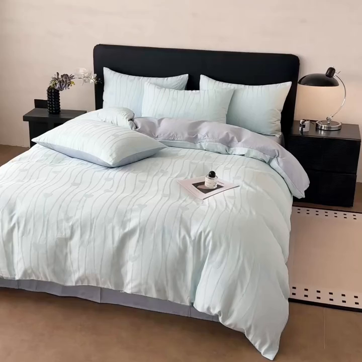 91家纺网 家纺一手货源 找家纺 雅萱家纺 2026新款60支提花全棉四件套 爱心-碧水