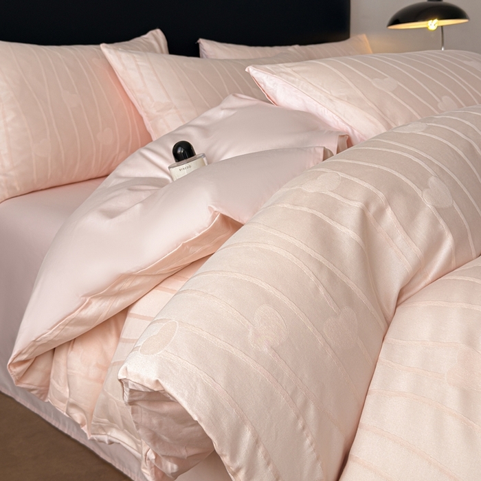 91家纺网 家纺一手货源 找家纺 雅萱家纺 2026新款60支提花全棉四件套 爱心-粉玉