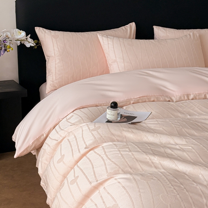 91家纺网 家纺一手货源 找家纺 雅萱家纺 2026新款60支提花全棉四件套 爱心-粉玉