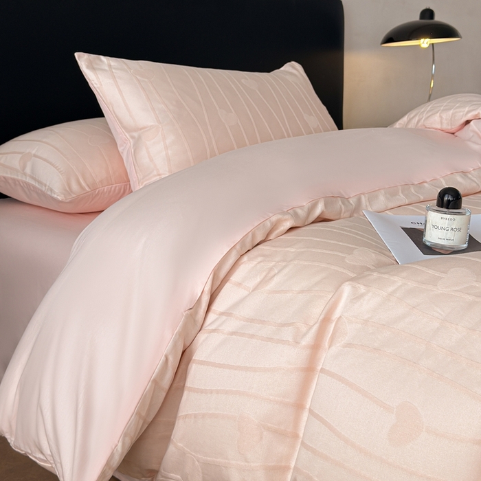 91家纺网 家纺一手货源 找家纺 雅萱家纺 2026新款60支提花全棉四件套 爱心-粉玉