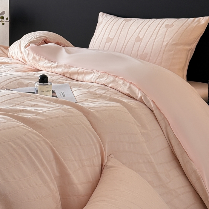 91家纺网 家纺一手货源 找家纺 雅萱家纺 2026新款60支提花全棉四件套 爱心-粉玉