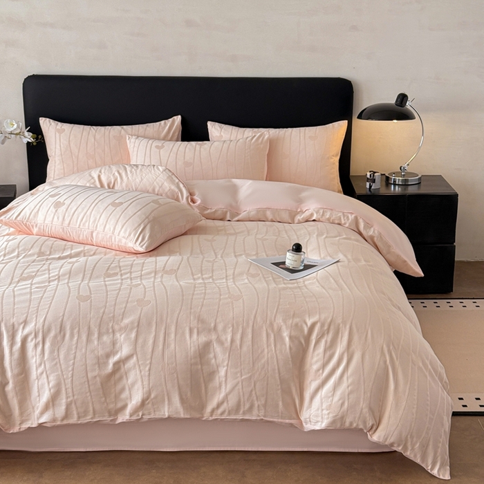 91家纺网 家纺一手货源 找家纺 雅萱家纺 2026新款60支提花全棉四件套 爱心-粉玉