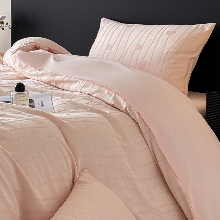 91家纺网 家纺一手货源 找家纺 雅萱家纺 2026新款60支提花全棉四件套 爱心-粉玉